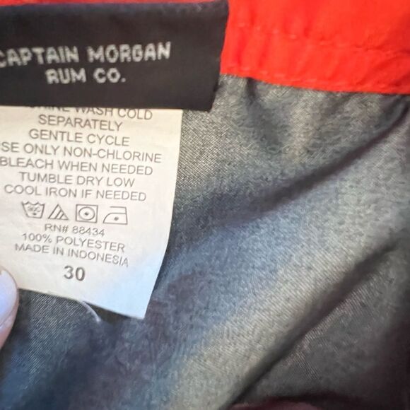 Captain Morgan Swim Trunks Mens 30 Black Orange Graphic Print Board Shrots Cargo - Picture 7 of 9